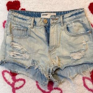 Garage Light Wash Distressed Denim Shorts - Blue